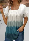 Modlily Peacock Blue Breathable Ombre Short Sleeve T Shirt - L