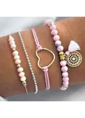 Modlily Pink Color Round Alloy Detail Bracelets - One Size