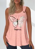 Modlily Dusty Pink Grommet Butterfly Print Sleeveless Tank Top - XXL