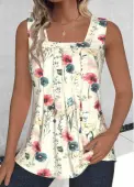 Modlily Multi Color Tuck Stitch Random Floral Print Tank Top - M