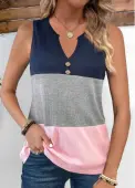 Modlily Pink Button Sleeveless Split Neck Tank Top - S