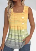 Modlily Light Yellow Button Ombre Sleeveless Square Neck Tank Top - L