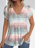 Modlily Light Pink Textured Fabric Ombre Short Sleeve T Shirt - M