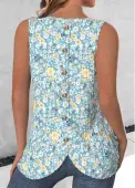 Modlily Mint Green Button Ditsy Floral Print Sleeveless Tank Top - L
