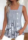 Modlily Light Grey Marl Button Floral Print Sleeveless Tank Top - XXL