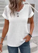 Modlily White Patchwork Short Sleeve V Neck T Shirt - L