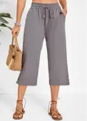 Modlily Dark Grey Pocket Elastic Waist High Waisted Pants - L