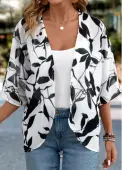 Modlily White Lightweight Leaf Print 3/4 Sleeve Light Cardigan - S