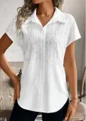 Modlily White Patchwork Short Sleeve Shirt Collar Blouse - XL