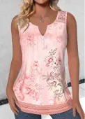 Modlily Light Pink Lace Tribal Print Sleeveless Tank Top - XL