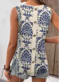 Modlily Navy Button Tribal Print Sleeveless Square Neck Tank Top - XL