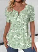 Modlily Light Green Button Ditsy Floral Print T Shirt - S