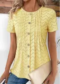 Modlily Light Yellow Tuck Stitch Short Sleeve T Shirt - M