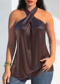 Modlily Dark Coffee Hot Stamping Sleeveless Halter Tank Top - XXL