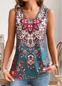 Modlily Multi Color Tribal Print Sleeveless V Neck Tank Top - 2XL