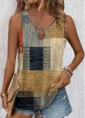 Modlily Multi Color Cut Out Geometric Print Sleeveless Tank Top - L