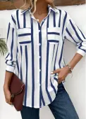 Modlily Blue Button Striped Long Sleeve Shirt - M