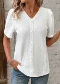 Modlily White Patchwork Short Sleeve V Neck Blouse - L