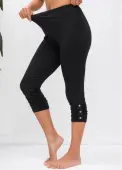 Modlily Ruched Black High Waisted Capri Elastic Waist Leggings - M
