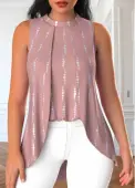 Modlily Dusty Pink Fake 2in1 Geometric Print Sleeveless Tank Top - XL