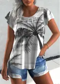 Modlily Light Grey Tuck Stitch Plants Print T Shirt - L