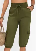 Modlily Olive Green Pocket Jogger Elastic Waist High Waisted Pants - 4XL