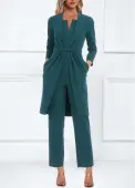 Modlily Turquoise Pocket Ankle Length 3/4 Sleeve Jumpsuit and Cardigan - XXL