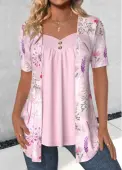 Modlily Plus Size Pink Floral Print Fake Two Piece Twinset - 3X