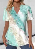 Modlily Mint Green Split Plus Size Ombre Short Sleeve Blouse - 3X