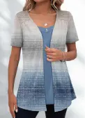Modlily Dusty Blue Ombre Short Sleeve Fake Two Piece Twinset - S