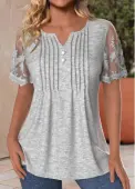 Modlily Light Grey Marl Embroidery Short Sleeve T Shirt - L