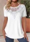 Modlily White Patchwork Short Sleeve Round Neck T Shirt - XXL