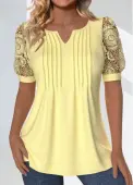 Modlily Light Yellow Tuck Stitch Short Sleeve T Shirt - XXL