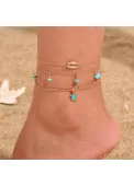 Modlily Gold Shell Alloy Layered Anklets Set - One Size