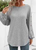 Modlily Decorative Button Long Sleeve Light Grey T Shirt - 2XL