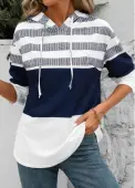 Modlily Drawstring Stripe Print Long Sleeve White Hoodie - XL