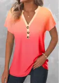 Modlily Peach Red Button Ombre Sleeveless T Shirt - XL