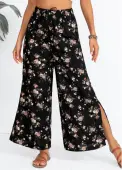 Modlily Black Split Ditsy Floral Print Flare Leg Pants - S