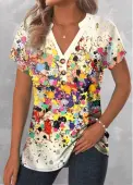 Modlily Multi Color Patchwork Dazzle Colorful Print T Shirt - S