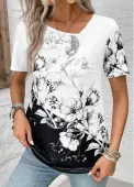 Modlily Black Lightweight Floral Print Short Sleeve T Shirt - L