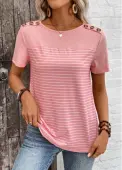 Modlily Dusty Pink Patchwork Striped Short Sleeve T Shirt - M
