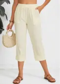 Modlily Light Camel Straight Leg Elastic Waist Mid Waisted Pants - S