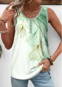 Modlily Light Green Button Leaf Print Sleeveless Tank Top - S