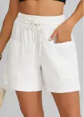 Modlily White Pocket Elastic Waist High Waisted Shorts - 2XL