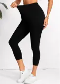 Modlily Black High Waisted Capri Elastic Waist Leggings - L