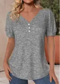Modlily Light Grey Marl Button Short Sleeve T Shirt - L