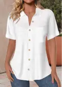 Modlily Button Up White Pocket Short Sleeve Shirt - XL