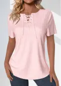 Modlily Light Pink Lace Up Short Sleeve Blouse - S