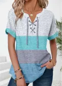 Modlily Mint Green Lace Up Short Sleeve T Shirt - XXL