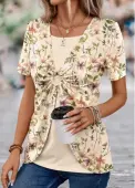 Modlily Light Camel Floral Print T Shirt - M
